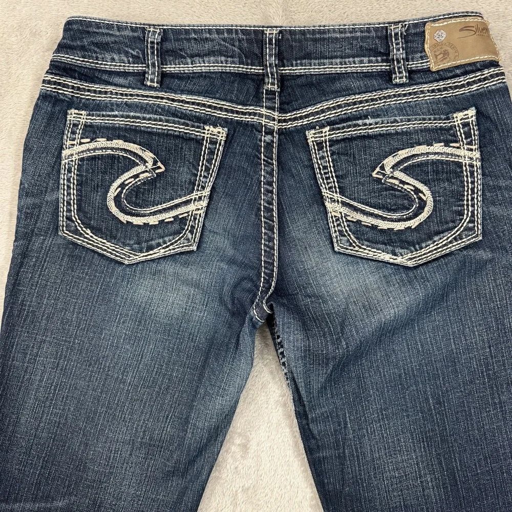 Silver Jeans Co Suki Mid Slim Boot Dark Wash Womens 34x33 Curvy Stretch Denim